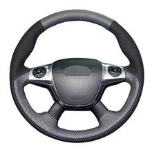 Black Genuine Leather Suede Car Steering Wheel Cover For Ford Focus 3 2012-2014 KUGA Escape 2013-2016 C-MAX 2011-2018 2024 - buy cheap