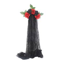 Day Of Dead Headband Halloween Bride Lace Veil Headpiece Black Red Rose Flower Headgear Fancy Dress Party Cosplay Costume Prop 2024 - buy cheap