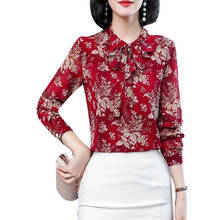 Women's Spring Autumn Chiffon Blouses Shirt Women's V-Neck Printed Bow Long Sleeve Korean Vintage Tops SP813 2024 - buy cheap