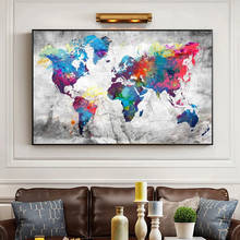 Mapa do mundo rico colorido decoração para casa parede arte da lona imagens para sala de estar quarto decoração casa pintura imagens 2024 - compre barato