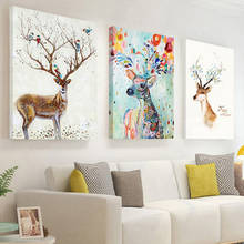 Art Canvas Painting Nordic Animal Deer Trees and Flowers Picture Print and Posters Graffiti Art for Child Kids Room Decor 2024 - buy cheap