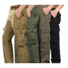 Calça casual masculina, calça de algodão com bolso para homens, calça de tamanho grande 2024 - compre barato