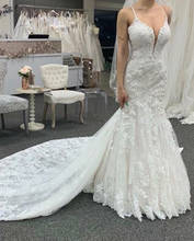 2020 Stunning Mermaid Wedding Dresses Spaghetti Strap Wedding Gowns Appliques Sweep Train Bridal Gowns Custom Made 2024 - buy cheap