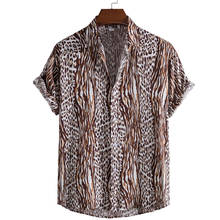 Camisa masculina de manga curta, camisa de patchwork para homens, estampa de aloha, férias na praia, verão, larga, estampa de leopardo, zebra 2024 - compre barato