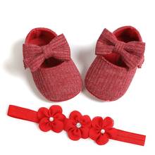 First Walkers Baby Girl Shoes Soft Sole Cotton Princess Crib Shoes Anti-slip Prewalkers+Headband 2pcs New 2024 - buy cheap
