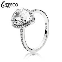 CUTEECO New Silver Color ring Heart Big Crystal Wedding Ring for Women Engagement Party Charm Jewelry Valentine's Day Gift 2024 - buy cheap