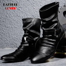 Botas masculinas de cowboy e punk, botas de motociclista punk para homens, de couro preto de alta qualidade e inverno 2024 - compre barato