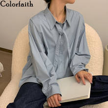 Colorfaith Новинка 2021, женские блузки на весну и осень, пуговицы для рубашки, на шнуровке, винтажные, элегантные, однотонные, большие размеры, офисные, топы BL4252 2024 - купить недорого