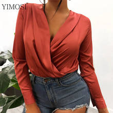 Women Sexy Deep V-neck Satin Blouse Tops Female Slim Long Sleeve Office Ladies Shirts 2020 Casual Solid Spring Shirt 2024 - buy cheap