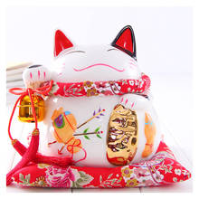 Maneki neko de cerâmica de 7.5 polegadas, ornamento lucky gato estátua fortune gato cofrinho decoração de casa mascote presente caixa de moedas 2024 - compre barato