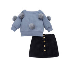 2PCS Toddler Kids Baby Girls Clothes Sets 1-6Y Blue Long Sleeve Sweater Tops Mini Skirt Outfits Autumn Clothes 2024 - buy cheap
