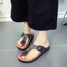 Chinelos de verão para mulheres, tamanho grande, 44, sandálias baixas, pantufas externas para mulheres, sapatos com brilho 2024 - compre barato