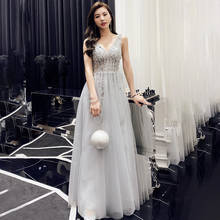 Evening Dress 2020 Elegant Long Party Dresses V-neck Beading Sequins Sexy Backless a Line Banquet Formal Dresses Robe De Soiree 2024 - buy cheap