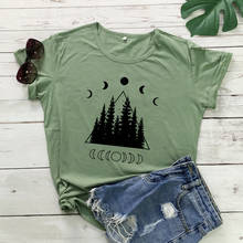Camiseta de algodón con estampado de La Luna fases del bosque 100% para mujer, remera estética Celestial con gráfico de bruja misteriosa 2024 - compra barato