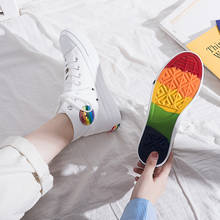 New high-top rainbow women's canvas shoes trend all-match female students' white shoes fairy hyuna style student casual shoes 2024 - buy cheap