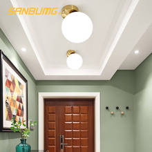 SANBUMG современный потолочный светильник, золотой стеклянный абажур, минималистичный круглый светодиодный потолочный светильник для гостиной, коридора, потолочный светильник E27 2024 - купить недорого