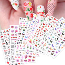 Наклейки для ногтей с розовыми цветами и бабочками, весенние красные наклейки для ногтей, декоративные наклейки для ногтей, Водные Наклейки для ногтей в стиле Ins, Ozdoby Do Paznokci 2024 - купить недорого