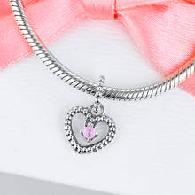 Kralen-Cuentas de pétalos de plata esterlina 925 auténtica, cuentas de corazón colgantes de color rosa para la fabricación de joyas, se adapta a la Pulsera Original 2024 - compra barato