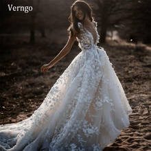 Verngo-vestido de novia bohemio, con encaje 3D Floral, cuello en V, Mangas de casquillo, estilo rústico de campo, espalda descubierta 2024 - compra barato