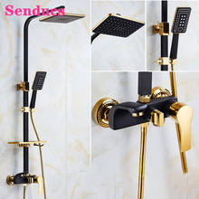 Senducs Bathroom Shower Set Square Black Gold Shower System 8 Inch Rainfall Shower Head Quality Brass Bathroom Shower Set 2024 - buy cheap