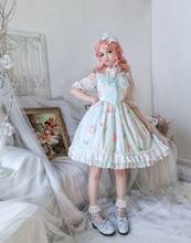 Vestido de lolita japonês kawaii, para meninas, estampa fofa, renda, waist, cintura alta, vestido vicotria gótico, jsk loli, cosplay 2024 - compre barato