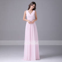A-Line v-образным вырезом длиной до пола шифоновое платье с рюшами платья подружек невесты для свадебной вечеринки 2024 - купить недорого
