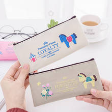 Concise Pencil Case School Cute Canvas Pencil Bag Office School Supply Stationery Gift for Girl Small Pencill Box Pencilcase 2024 - buy cheap