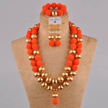 Conjunto de joias de pérolas simuladas laranja com pérolas africanas, colar de 24 polegadas fzz40 2024 - compre barato