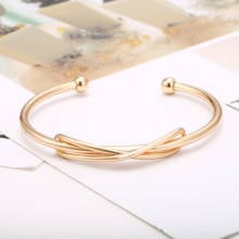 Pulseira aberta de punho dourado, pulseira feminina elegante com design simples e dourado, presente para festa de casamento, nova moda 2019 2024 - compre barato