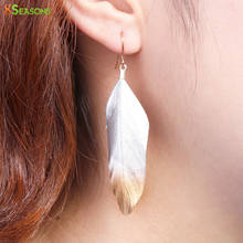 8Seasons Trendy Drop Earrings Natural Feather Drop Earrings Painting Women Party Club Fashion Jewelry, About 70mmx 20mm 1 Pair 2024 - buy cheap