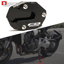 Placa de apoio da motocicleta cnc alumínio pé almofada lateral suporte ampliar kickstand para honda cb 650r cb650r 2018 2019 2020 2024 - compre barato