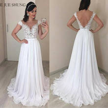 E JUE SHUNG White Chiffon Lace Backless Boho Wedding Dresses Cap Sleeves Beach Bride Dresses Wedding Gowns 2024 - buy cheap