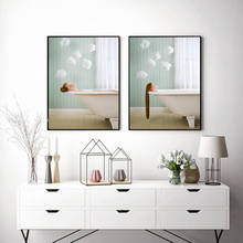 Картина на холсте в ванную комнату, мультяшная девушка с длинными волосами, плакаты и принты, нордическая Минималистичная картина на стену для декора душевой комнаты 2024 - купить недорого