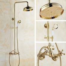 Gold Color Brass Shower Faucet Mixer Tap With 8" Rainfall Shower Head Dual Handle Bath Shower Kit zgf331 2024 - buy cheap