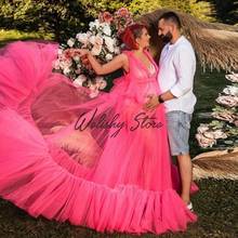 2021 Beach See Thru Ruffled Long Tulle Maternity Dresses Photography Deep V-Neck Long Women Dresses A-line Party Gowns Plus Size 2024 - buy cheap