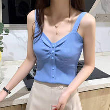 2020 Fashion sling Women Top Korean style Knitted camisole Button vest Women's sleeveless casual knitting Tank summer cami White 2024 - buy cheap