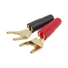 2 pçs u y banana plug conector banhado a ouro cobre banana conector terminais áudio alto-falante cabo garfo pulgas 2024 - compre barato