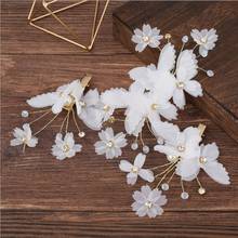 Tiara de noiva branca floral com borboleta, acessório para cabelo, decoração artesanal, para casamento, 3 peças 2024 - compre barato