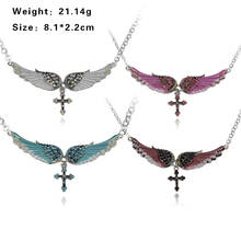 New Fashion Four Color Angel Wings Cross Pendant Crystal Necklace for Women Silver Color Necklace Vintage Jewelry 2024 - buy cheap