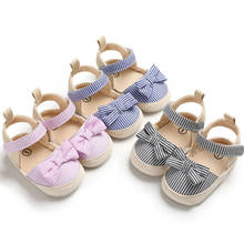 Newborn Baby Kids Girls Sandals Striped Bowknot Princess Canvas Sandals Soft Crib Shoes Toddler Prewalker Anti-slip Sneaker0-18M 2024 - buy cheap