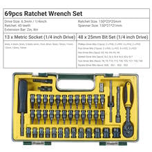 45pcs/69pcs Mechanics Tool Kit 1/4-Inch Drive Socket Wrench Ratchet Extension Adapter Screwdriver Bit Set with Storage Case 2024 - buy cheap