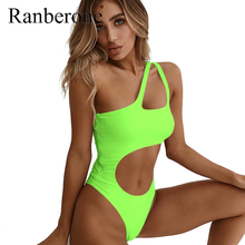 Maiô feminino de uma peça, sexy, com faixa de amarrar, traje de banho de um ombro, moda praia, 2020 2024 - compre barato