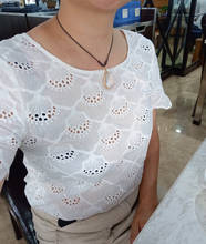 Elfbop-Top bordado con agujeros para mujer, Top de algodón blanco/negro con manga corta y abotonado con espalda en V 2024 - compra barato