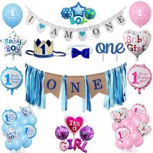 Marco de fotos para Baby Shower, globos azules y rosas, corona, sombrero, Pancarta, guirnaldas para niños, niño y niña, fiesta de cumpleaños de un año 2024 - compra barato