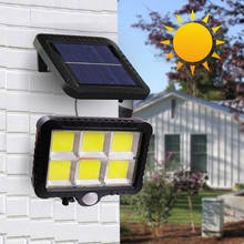 Luminária de parede led movida a energia solar, cob 120 leds, sensor de movimento pir, à prova d'água, holofote para decoração, holofote de rua 2024 - compre barato