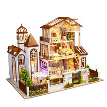 Casa de muñecas de madera para niños, juguete educativo de montaje con muebles en miniatura 2024 - compra barato