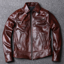 Spring Special Offer Men's Cow Leather Oil Wax Genuine Leather Clothes Short Slim Fit Biker Leather Jacket Wine Red Coat Men 5XL 2024 - buy cheap