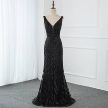 YQLNNE Sexy Black V Neck Beaded Evening Dresses Long Mermaid Backless Formal Dress Evening Gown Robe De Soiree 2024 - buy cheap