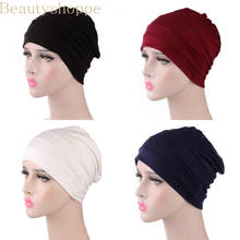 100% Cotton Muslim Women Stretch Sleep Chemo Hat Beanie Sleep Turban Headwear Cap Head Wrap for Cancer Hair Loss Accessories 2024 - compre barato