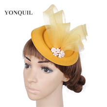 Chapéu tipo fedora para mulheres, chapéu de lã fascinator elegante para festa e corrida chapéu de inverno formal para eventos, chapéu para igreja 2024 - compre barato